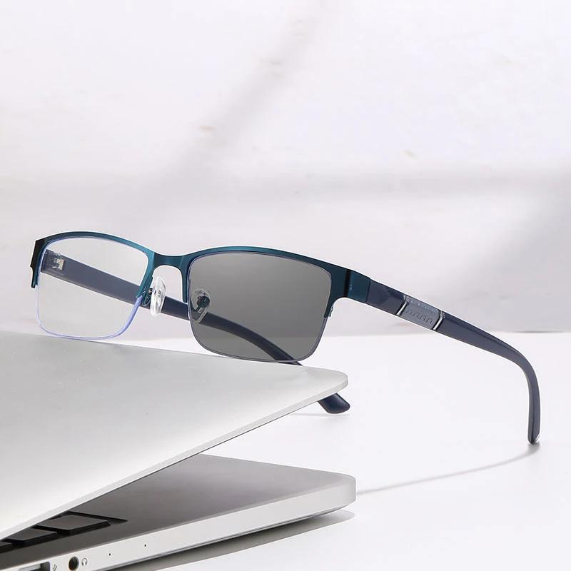 

Blue Light Glasses Photochromic Sun Eyewear Half-frame Business Multifocal Presbyopia Glasses Diopter To +4.0 Eyeglasses for Men 0