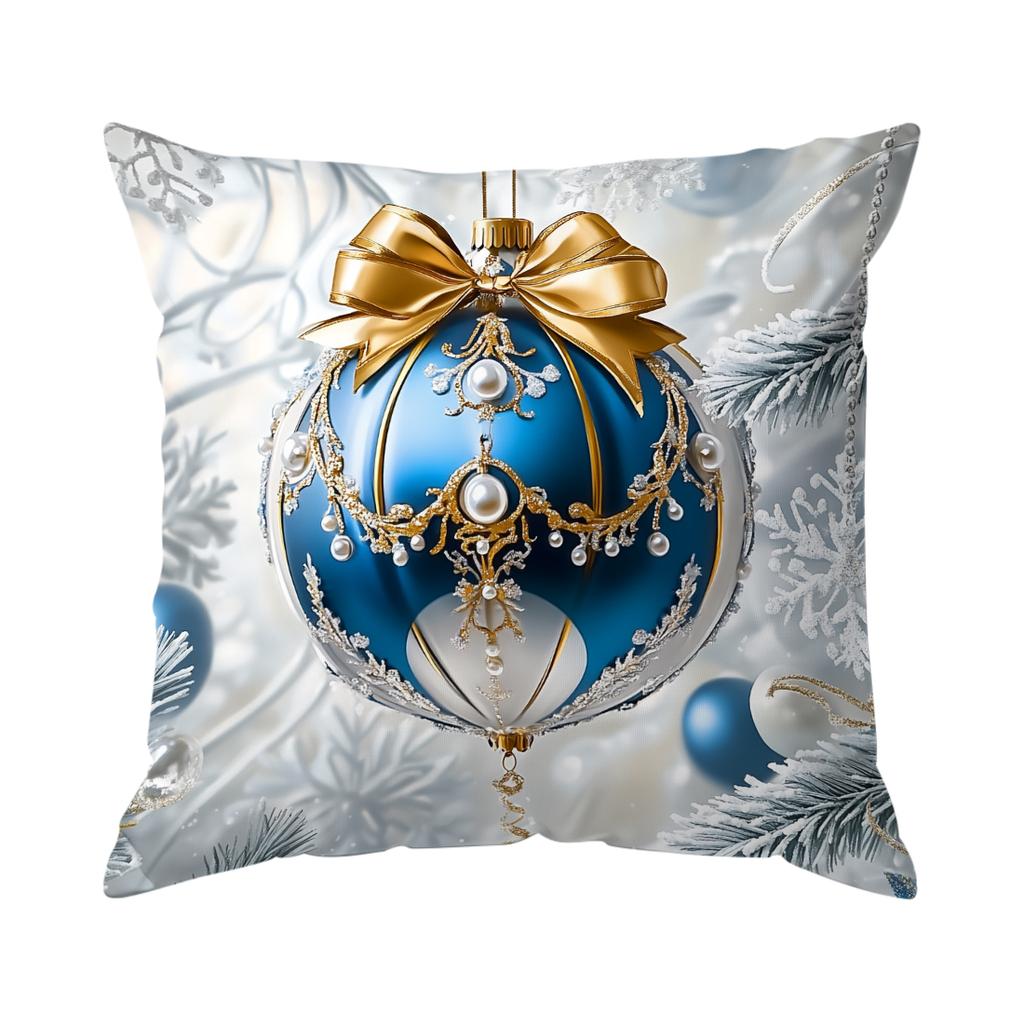 Christmas Ball Bow Decoration Pillowcase Printed Polyester 40/45/50Cm Throw Pillowcover Decor Sofa Cushion Pillowslip Home Decor
