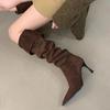 Temperament Hohe Stiefel Herbst Neu Spitzzehe Wildleder Seitlicher Reißverschluss Rutschfest Abriebfest Schlank Mitzieher-Stiefel