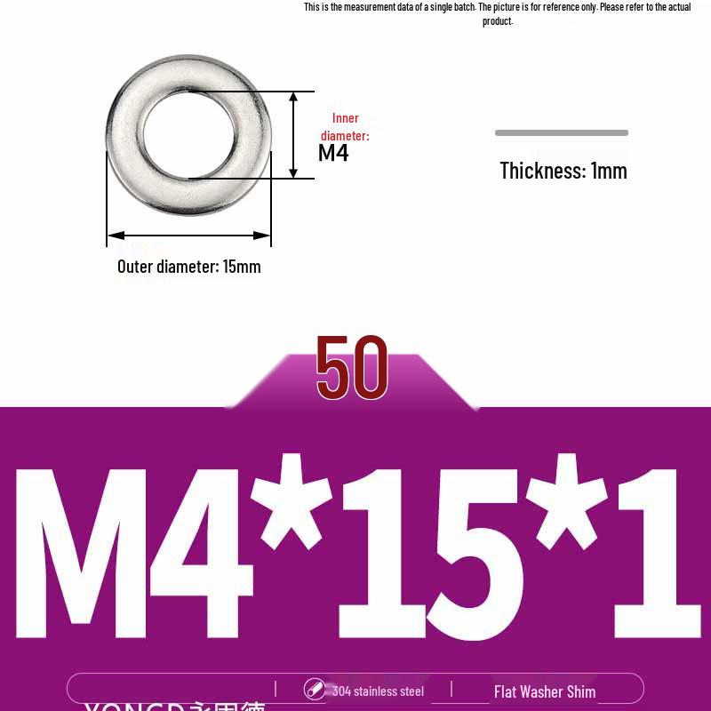 304 Stainless Steel Thickened Flat Washer / Ultra-thin Metal Gasket, Sizes M1.6-M10