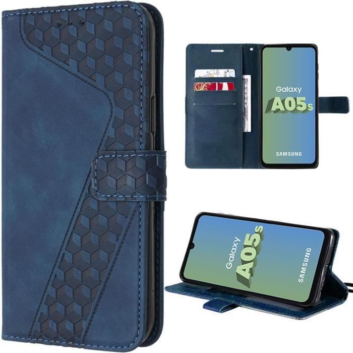 Coque de protection - BOOLING - Samsung Galaxy A05s - Motif géométrique - Bleu Marine - Fentes pour cartes