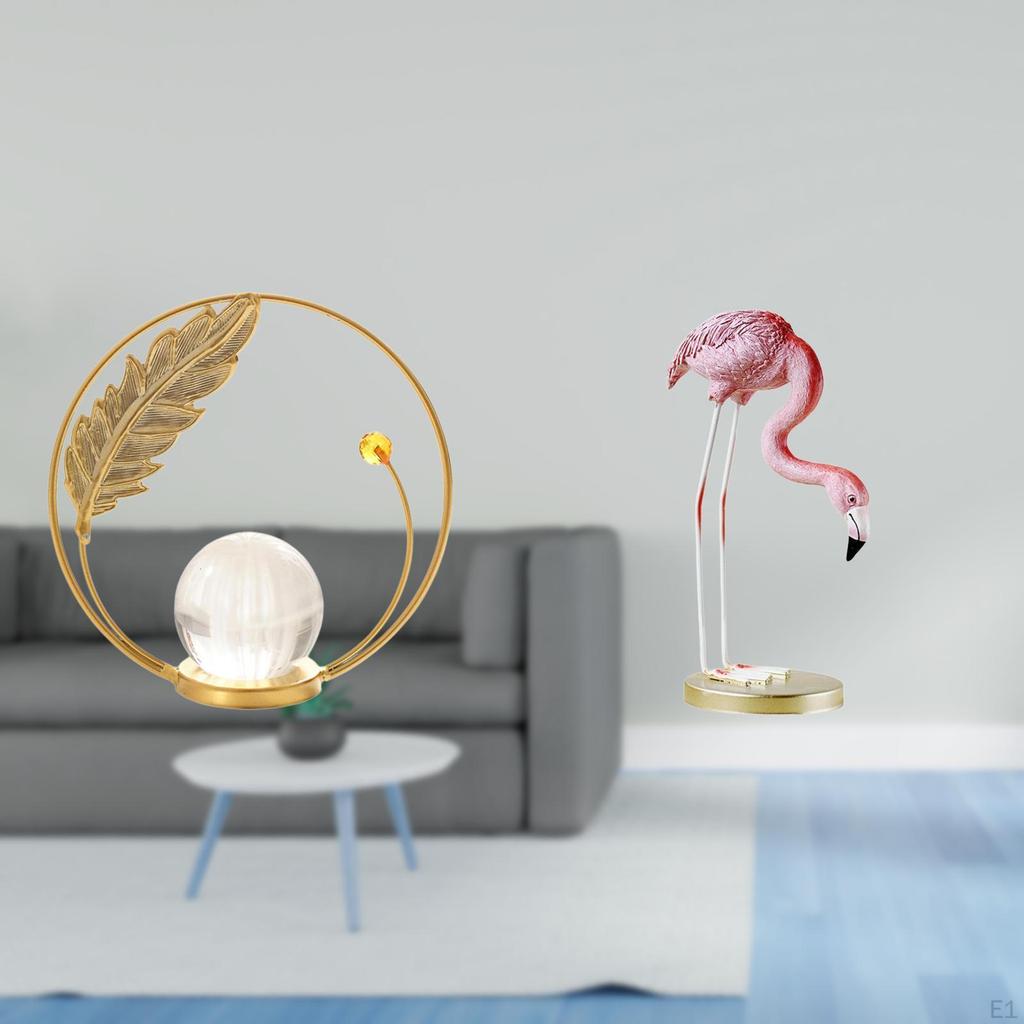 Crystal Flamingo Ball Resin Metal Sculpture Figurine Statue Stand Indoor Ornament Modern Art Home