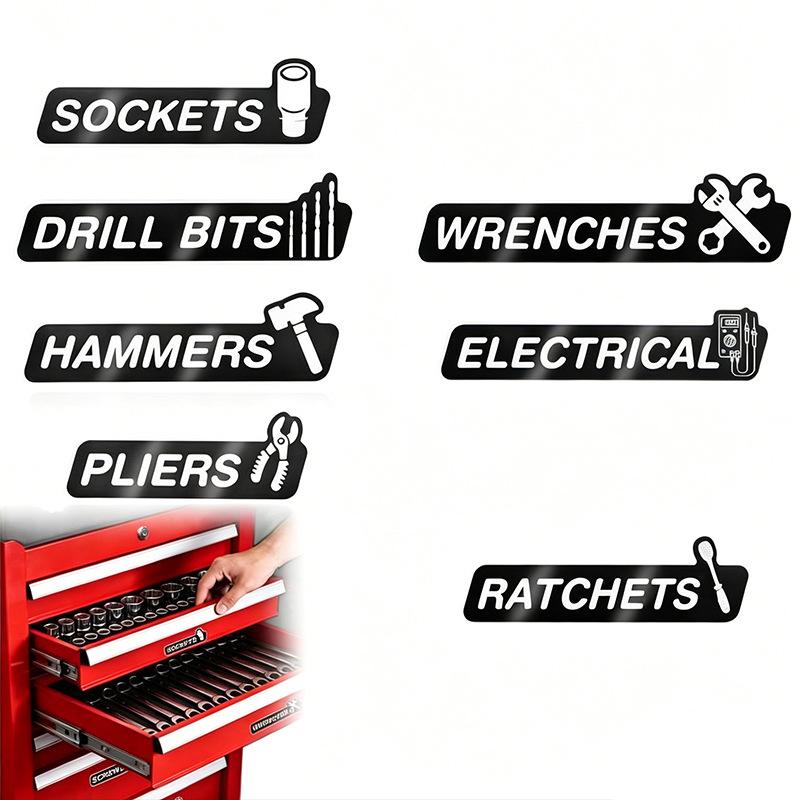 12 Pcs Tool Box Magnetic Labels with Icons, Automotive Toolbox Magnet Stickers