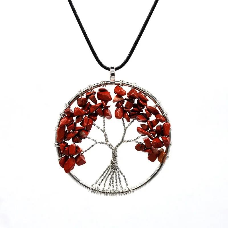 SUMENG 2025 New Fashion 7 Chakra Tree of Life Necklace Copper Crystal Natural Quartz Stones Pendants for Women Christmas Gifts
