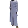 Muslimische Damenmode für Frische Einfarbige Overalls Kleider Abaya Dubai Türkei Islam Schnürung Hoher Bund Kleidung Langarm