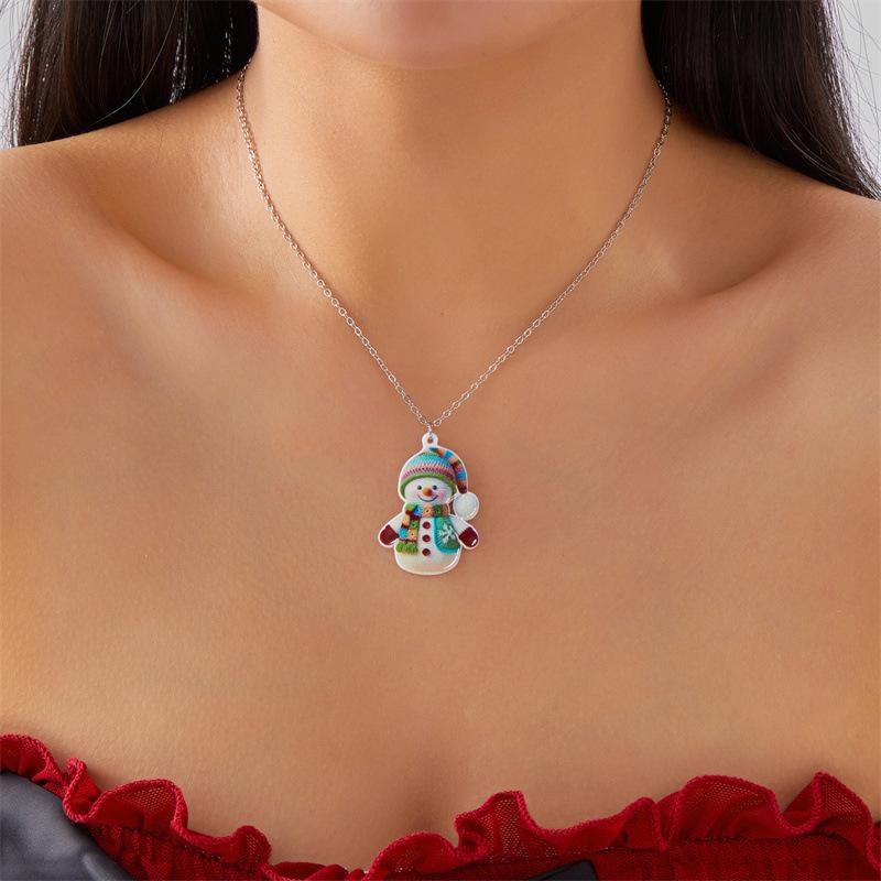 European and American Christmas jewelry set creative cute colorful snowman pendant acrylic necklace earrings