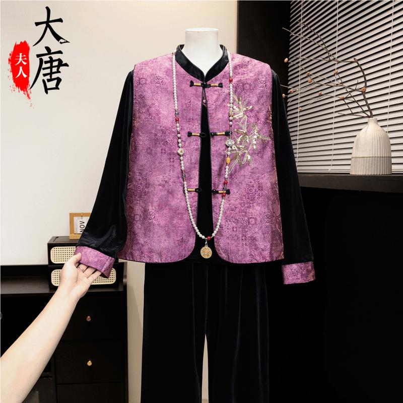 

New Chinese Style Embroidered Velvet Spring Top XXL