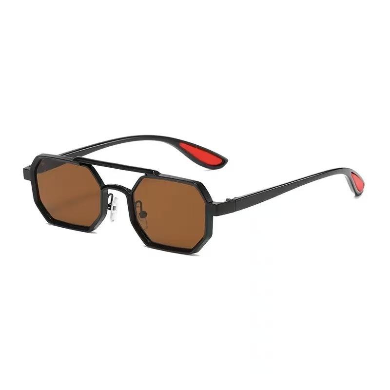 Metal Double Beam Small Frame Sunglasses Business Men'S Outdoor Uv Protection Sunglasses Personalized Polygonal Glasses