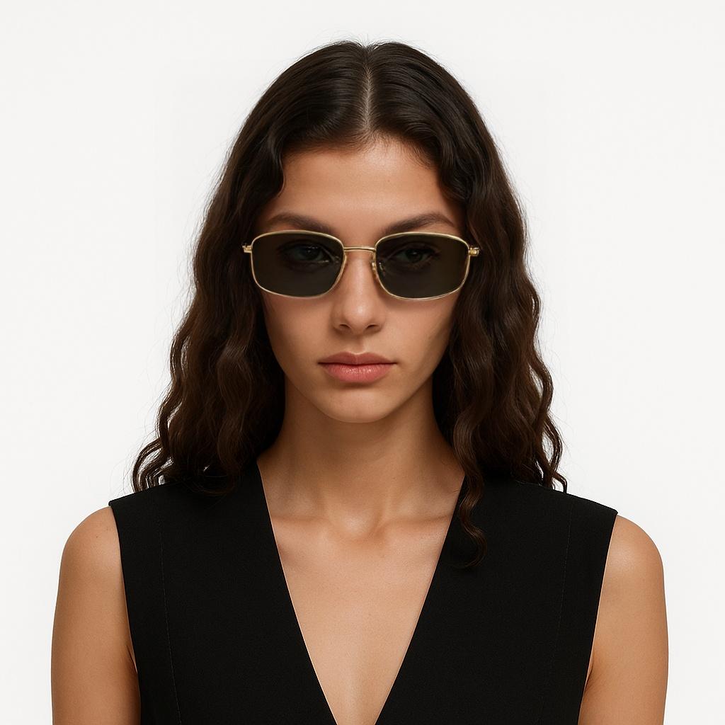 Celine Logo Metalowe Prostokątne Okulary Przeciwsłoneczne Damskie Okulary Przeciwsłoneczne Złote 4S285CMSB.