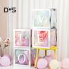 4 Pcs Balloon Box DIY Assembly Transparent Paper Box Balloon Box with Letters Reusable Stackable Cube Decorative Box for Party Wedding Birthday