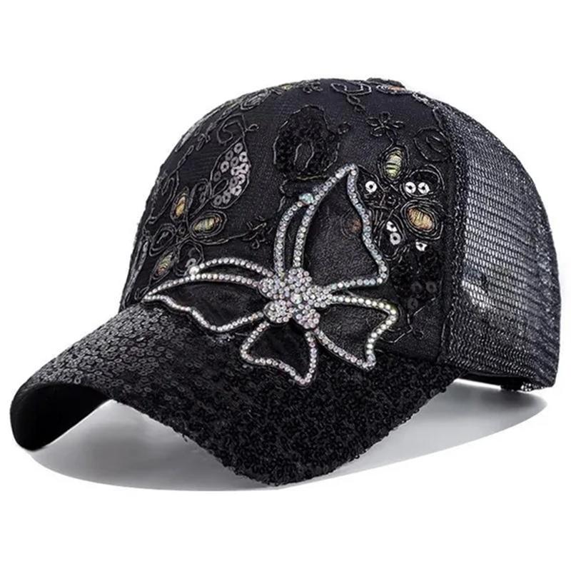 Bling Bling Lentejuelas Mariposa Gorra De Béisbol para Mujeres Niñas Verano Transpirable Snapback Gorras Parasol Viseras Sombrero De Sol Sombreros De Protección UV