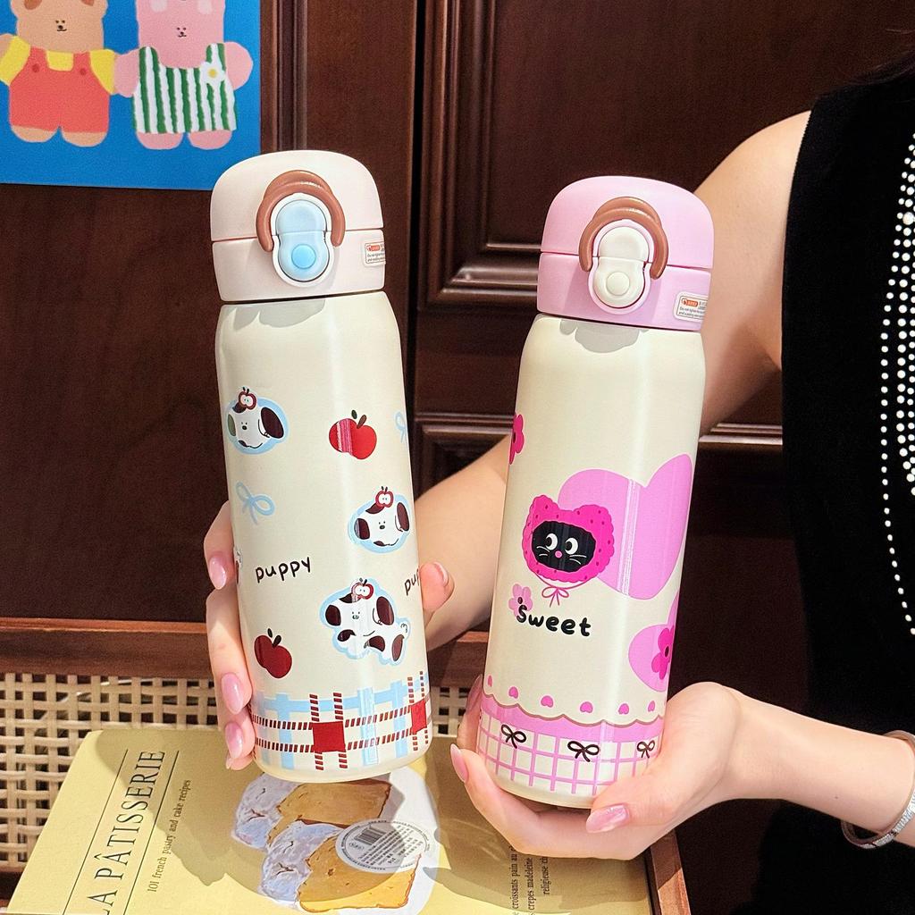 Mengqu Double Drink Straw Cup Stainless Steel Vacuum Double Drink Cup High Value Student Cup Exquisite Gift Water Cup
