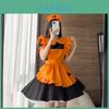 Cute Lolita Pumpkin Maid Halloween Party Costume Dress With Headdress