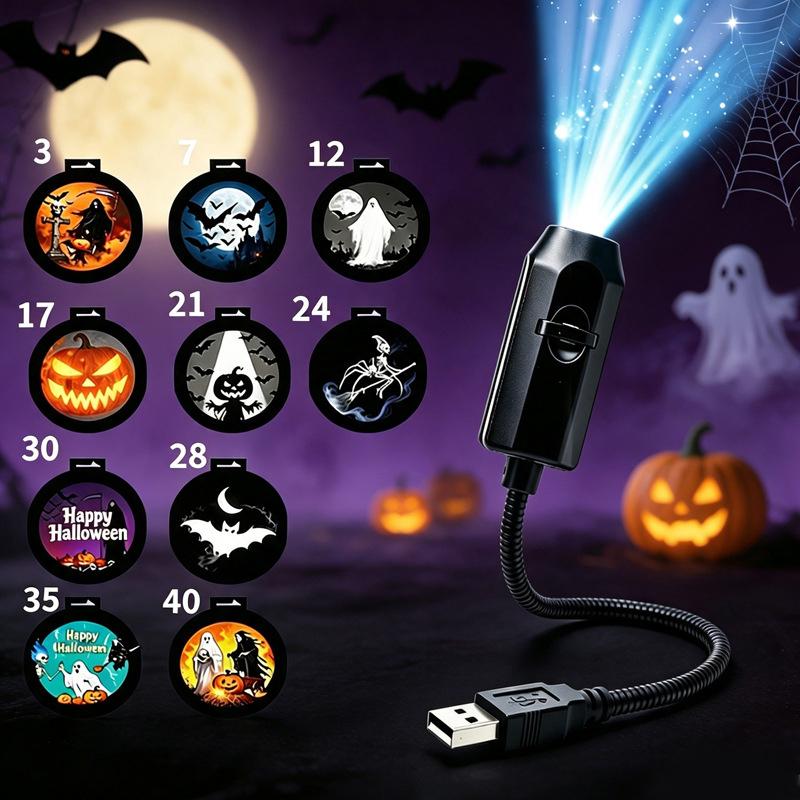 1 Set Party-Weihnachtsdeko USB-betrieben Weihnachten/Halloween Projektorleuchten mit Weihnachtsmann/Lebkuchenmann/Elch-Mustern Spotlight