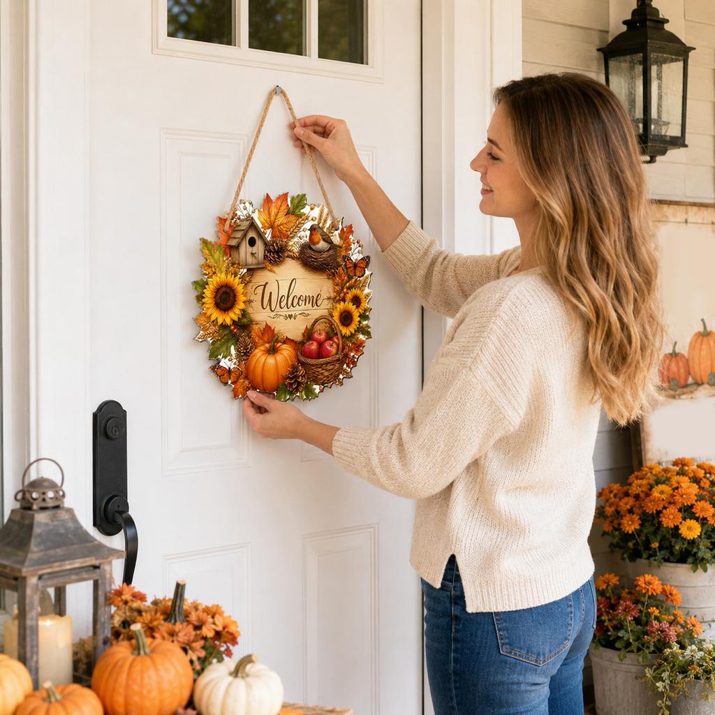 Fall Pumpkin Wooden Hanging Ornament Set of 4 for Thanksgiving Decor