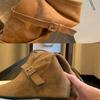 Height Increase of 6cm~ Korean Round Head Flat Bottom Suede Stacking Boots Retro Cross Buckle Inner Height Increase Medium Boots Women's Autumn a