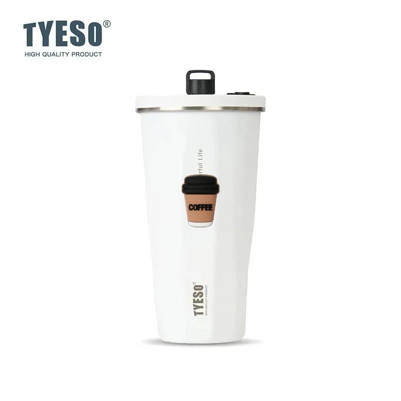 Tyeso 600ML Stainless Steel Coffee Cup With Straw Gradient Color Insulated Water Bottle Car Thermos Mug Cold Drink Vacuum Cup with Coffee Sticker