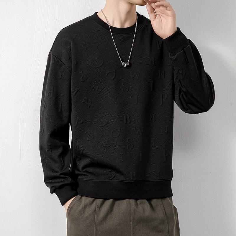 Spring and autumn heavyweight sweatshirt men's round neck trendy solid color casual long-sleeved T-shirt men's tops versatile youth loose