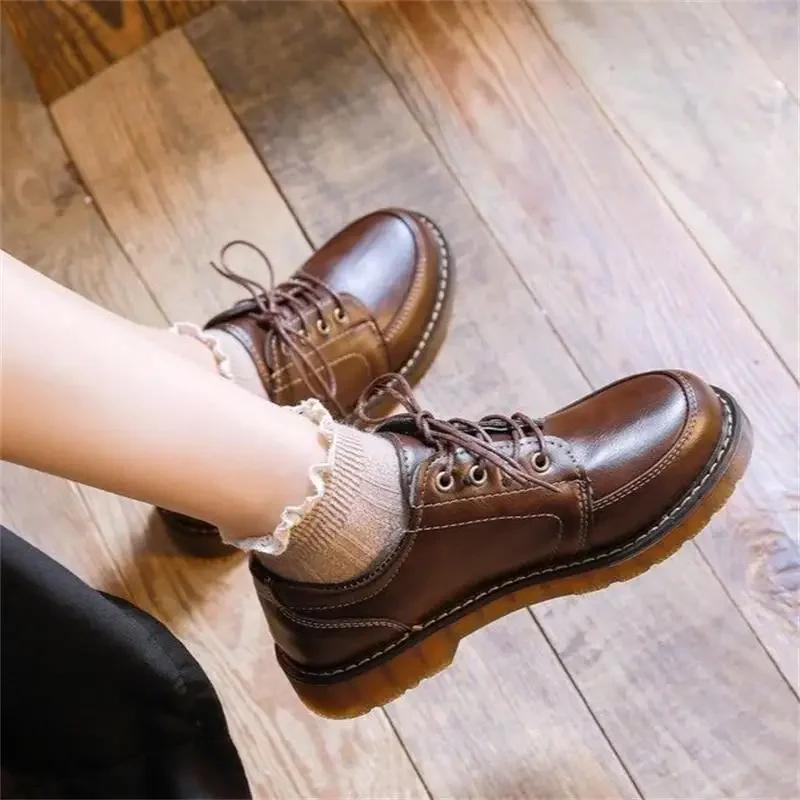 Retro Women's Leather Single Shoe Autumn New Lace Up with Skirt Mary Jane Shoe Flats Women Shoes Luxury Designer Shoes