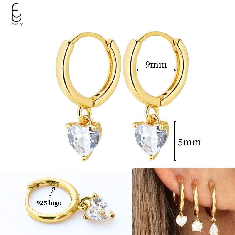 925 Silver Ear Needle White Crystal Gold Earrings for Women Luxury Water drop/Heart/Flower Pendant Earring Fine Jewelry