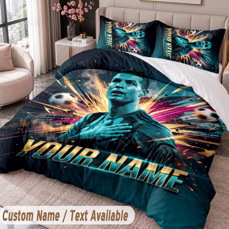 Cristiano Ronaldo Printed Bedding Set Custom Name Text 1 Duvet Cover 2 Pillowcases For Bedroom