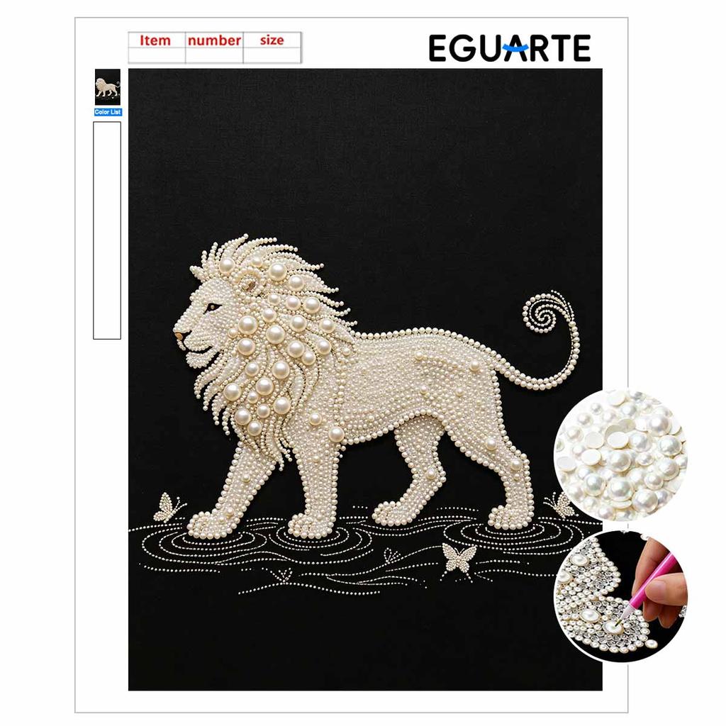 Pearl Art Painting Home Wall Decor Lion Pearl Gemstone Painting Picture Crafts Adult/Beginner Gift Creative Home Decor Unframed DIY Diamond Mosaic