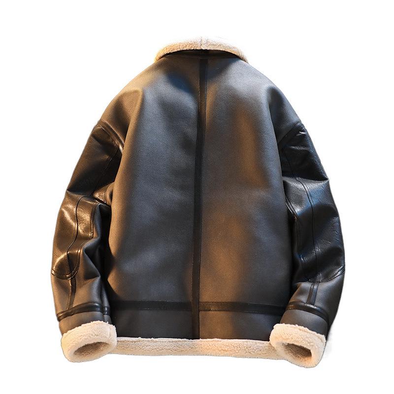 Men's Suede Leather Winter Coat with Lambswool Fleece Lining