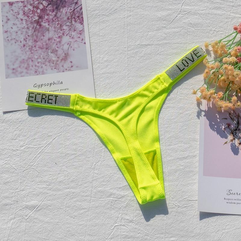 Women Panties Shiny Rhinestone Sexy Lingerie Women Low Rise Nylon Female Underwear Secret G-string Neon Color Women Thong EMA