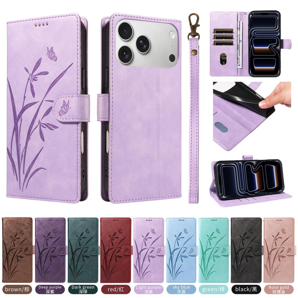 For iPhone 17 Flip Case for iPhone 16 15 14 Plus 13 12 17 Pro Max 17E 16E Cases Flower Leather Wallet Back Cover Card Holder