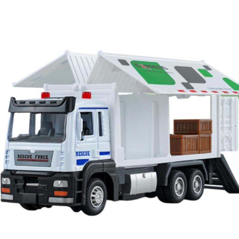 1/32 Scale Container Truck Model with Music and Light,Openable Door,Realistic Vehicle Toy Ornament,Alloy Model Inertia Truck,Pull Back,Birthday Gift