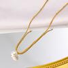 18K Gold Stainless Steel Retro Mother-of-Pearl Pendant Necklace - Elegant French Clavicle Chain for Women