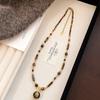 18k Real Gold Geometric Beaded Tiger's Eye Necklace Accessories Women's Sweater Chain Necklace