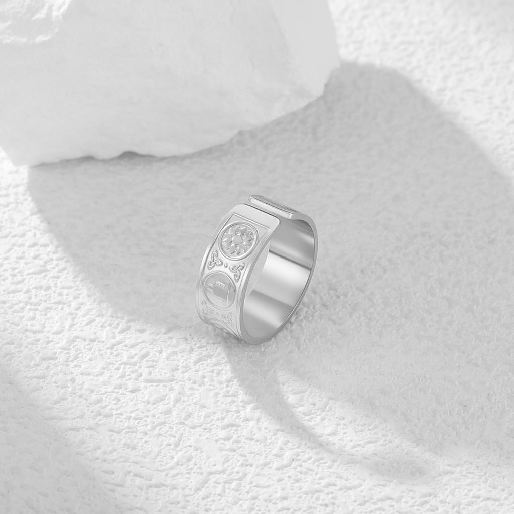 Stainless Steel Cross Om Open Rings Star of David Trinity Knot Adjustable Ring Multi Religious Spiritual Jewelry for Men Women