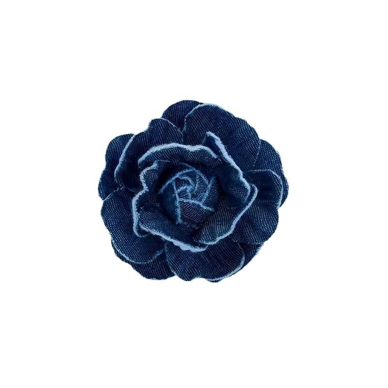 Retro Denim Tyg Kamelia Brosch, High-End Kvinnlig Tredimensionell Vit Liten Doftande Brosch, Eleganta Accessoarer