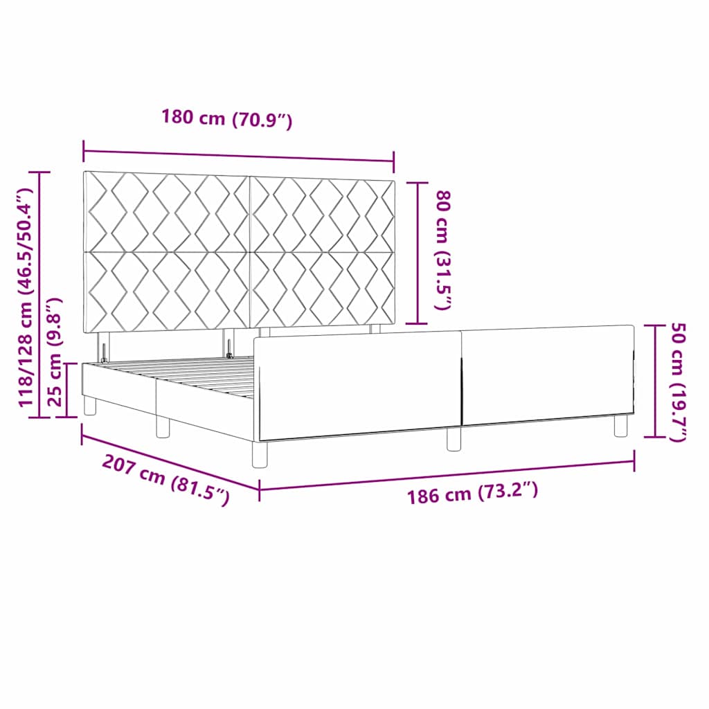 Bed Frame with Headboard Black 180 x 200 cm Fabric