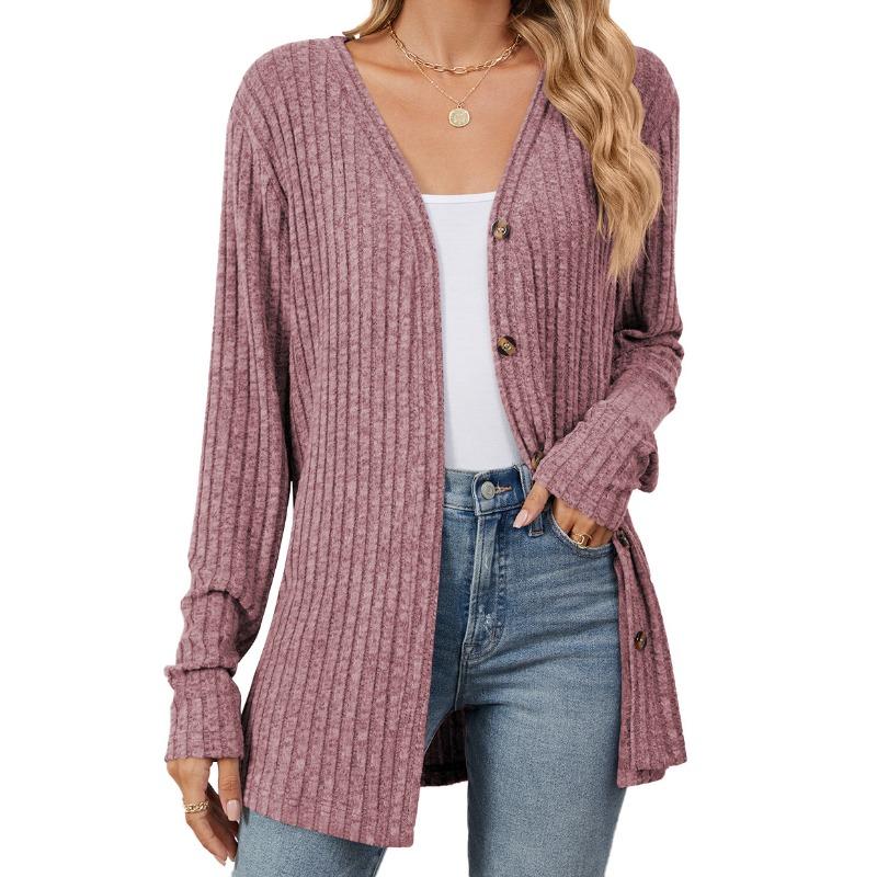Damen Bluse Herbst Langarm Button Up Cardigan Strick Gebürstet Tops
