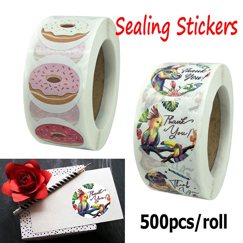 500Pcs Thank You Stickers Gifts Card Box Package Sealing Labels Donuts Stickers