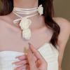שרשרת סרט פרחי רשת בד, שרשרת לב של ילדה, אופנתית, אביזר מתוק ויוקרתי