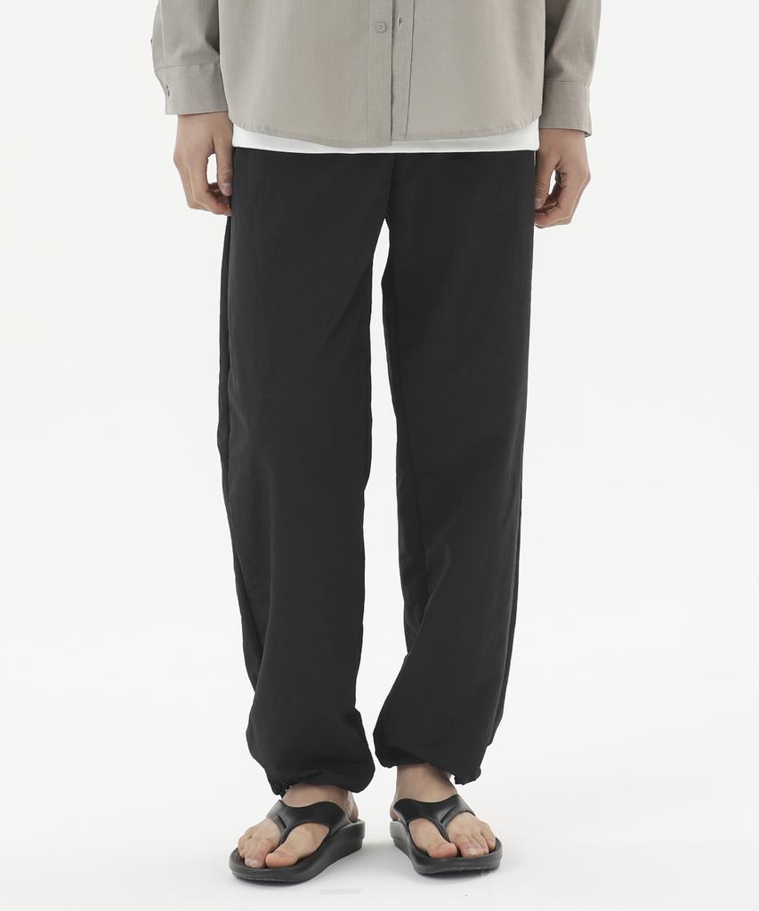 PEPPERSEASONING Nylon Wide Jogger String Pants Black
