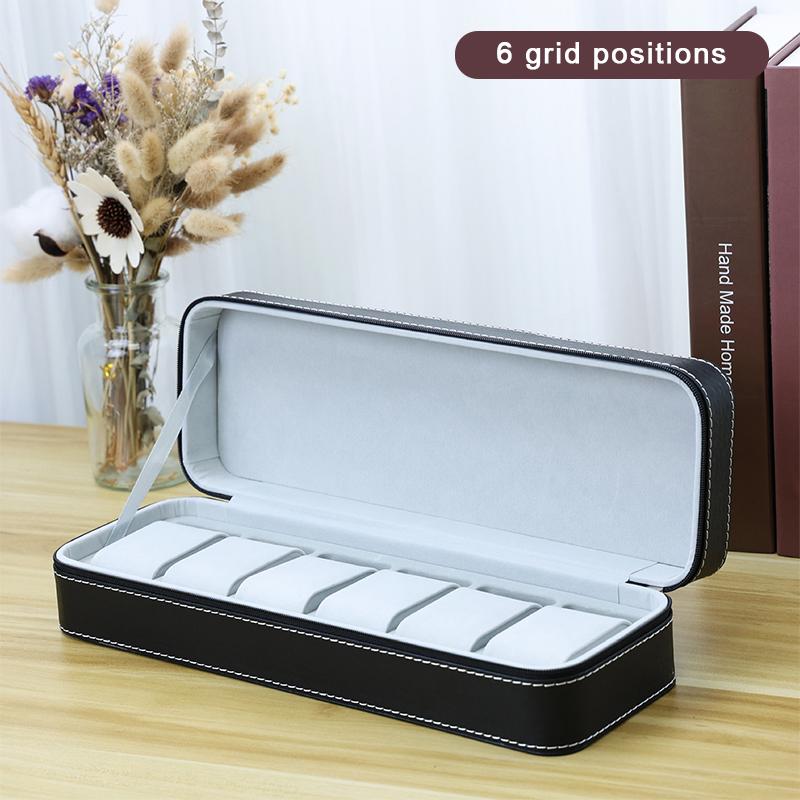 Elegant Black Ostrich Pattern Pu Leather Watch Storage Dustproof Zipper Bag Watch Storage Bag Exquisite Gift Box