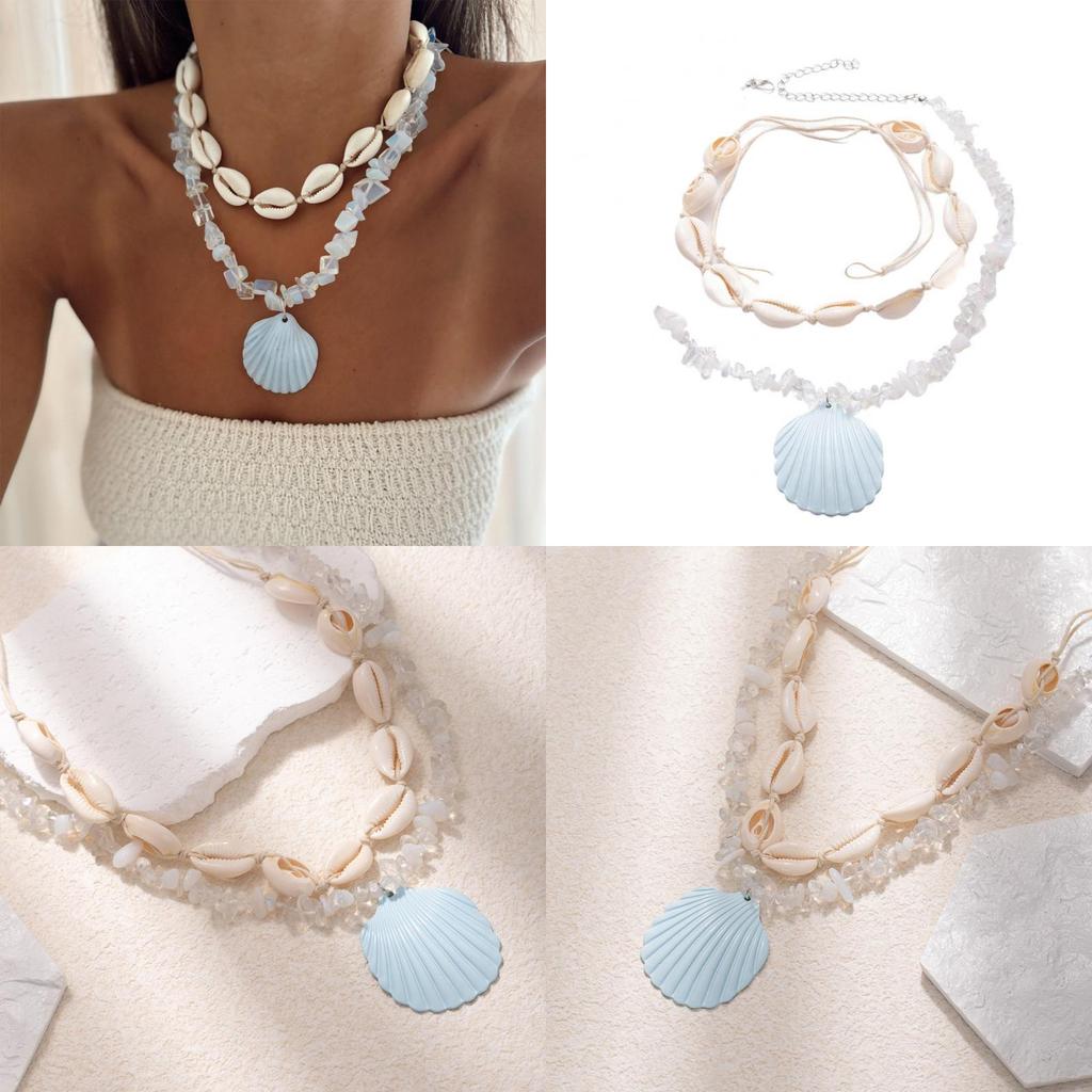 Collier Coquillages Multicouches Pour Femmes Avec Pendentif en Alliage Accessoire de Vacances d'Été à la Plage