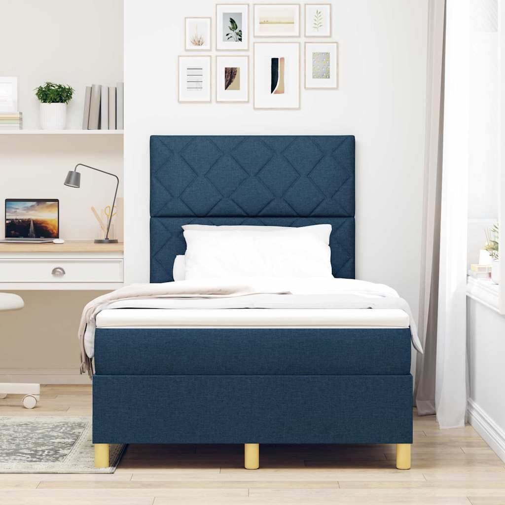 Box Spring Bed with Mattress and Headboard Blue 120 x 200 cm Fabric