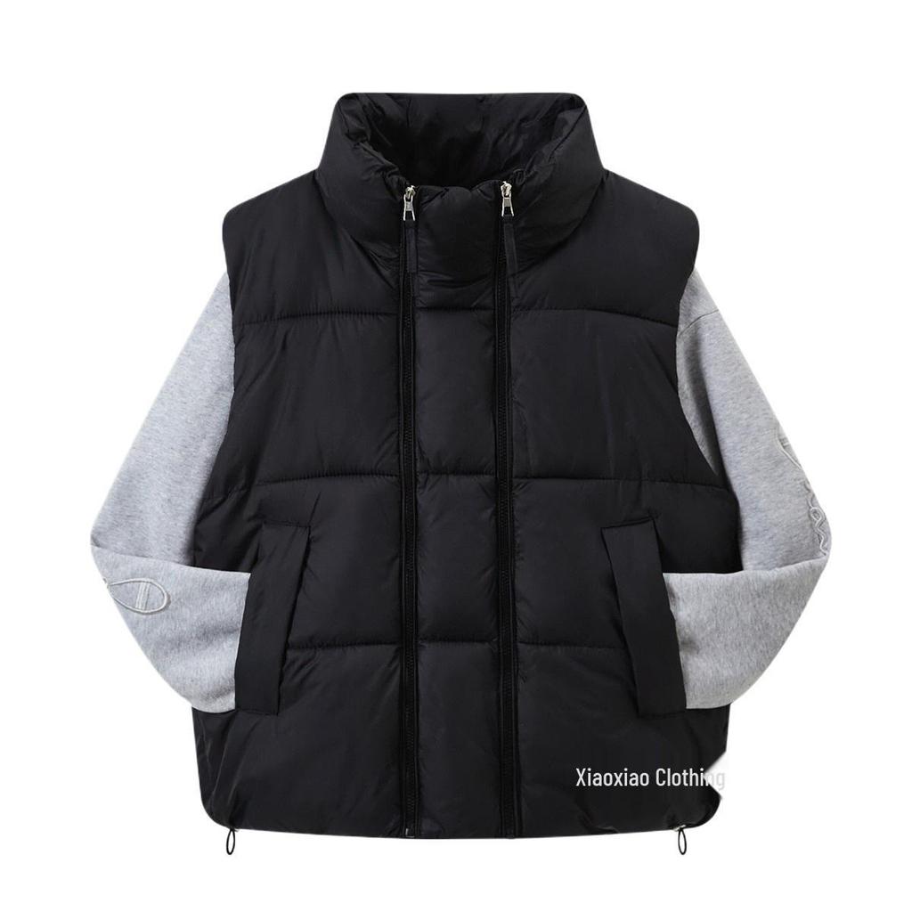 2025 Korean Unisex Casual Warm Stand Collar Short Loose Vest Jacket for Autumn/Winter