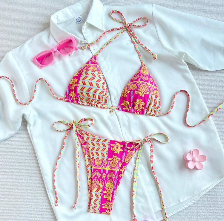 TS JYL-BK272 Polka Dot Four-Piece Bikini, Lace-Up Stylish Swimwear For Ladies M глубоко лиловый
