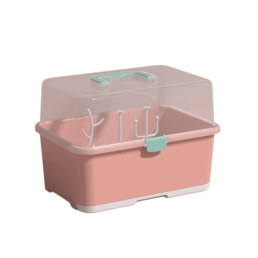 

EINEY Baby Bottle Drying Rack with Hygienic Storage Large Baby Bottle Stand Cover, Box, Dustproof, Capacity, (Pink) розовый