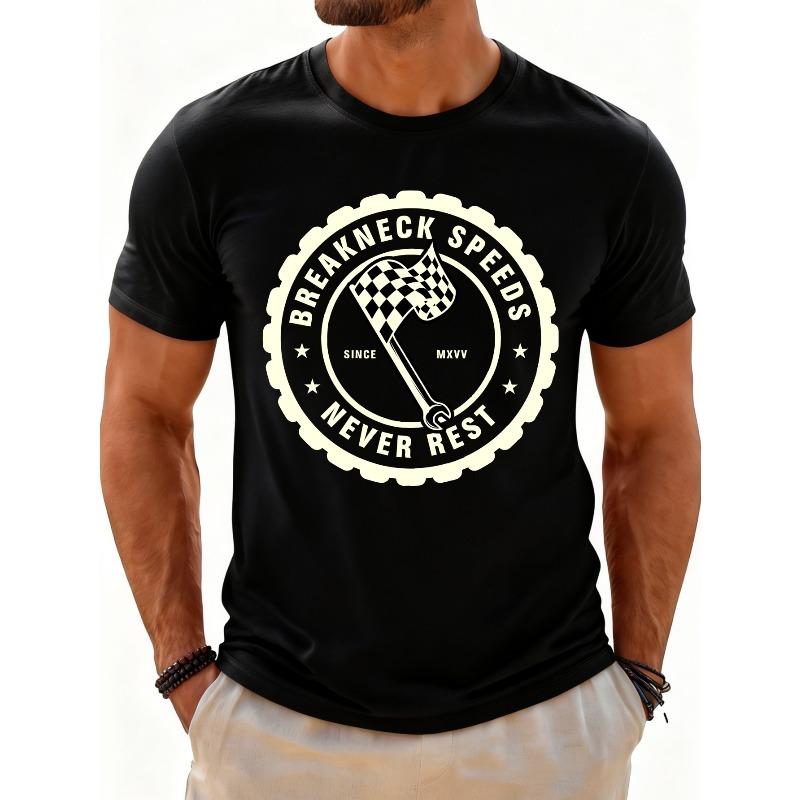 

European sizes Casual Style Men S T-Shirt Racing Flag And Text Design for Everyday Wear And Summer Activities Perfect Gift for Car Enthusiasts 4XL чорний