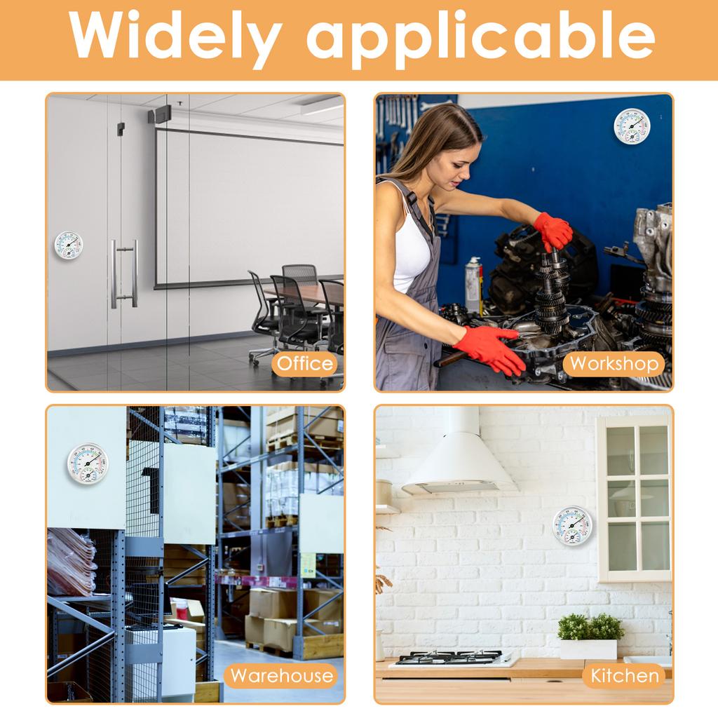 3Pcs Indoor 2 In 1 Analog Thermometer Hygrometer Aluminum Temperature Humidity Monitor Gauge Lightweight for Office Kitchen