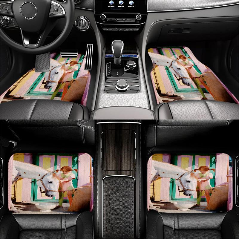 Inger Pippi pattern  Black Car Floor Mats Full Coverage All-Season Car Mats, XPE Non-Slip And Wear-Resistant Mats Suitable for SUV Interiors, Textured