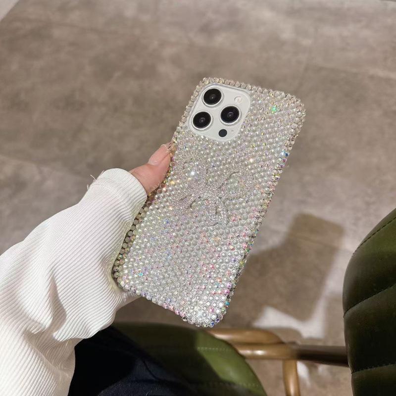 Luxury Full Rhinestone 3D Bow Phone Case, Shockproof Bling Cover for IPhone 17 16 Pro Max 13 12 11