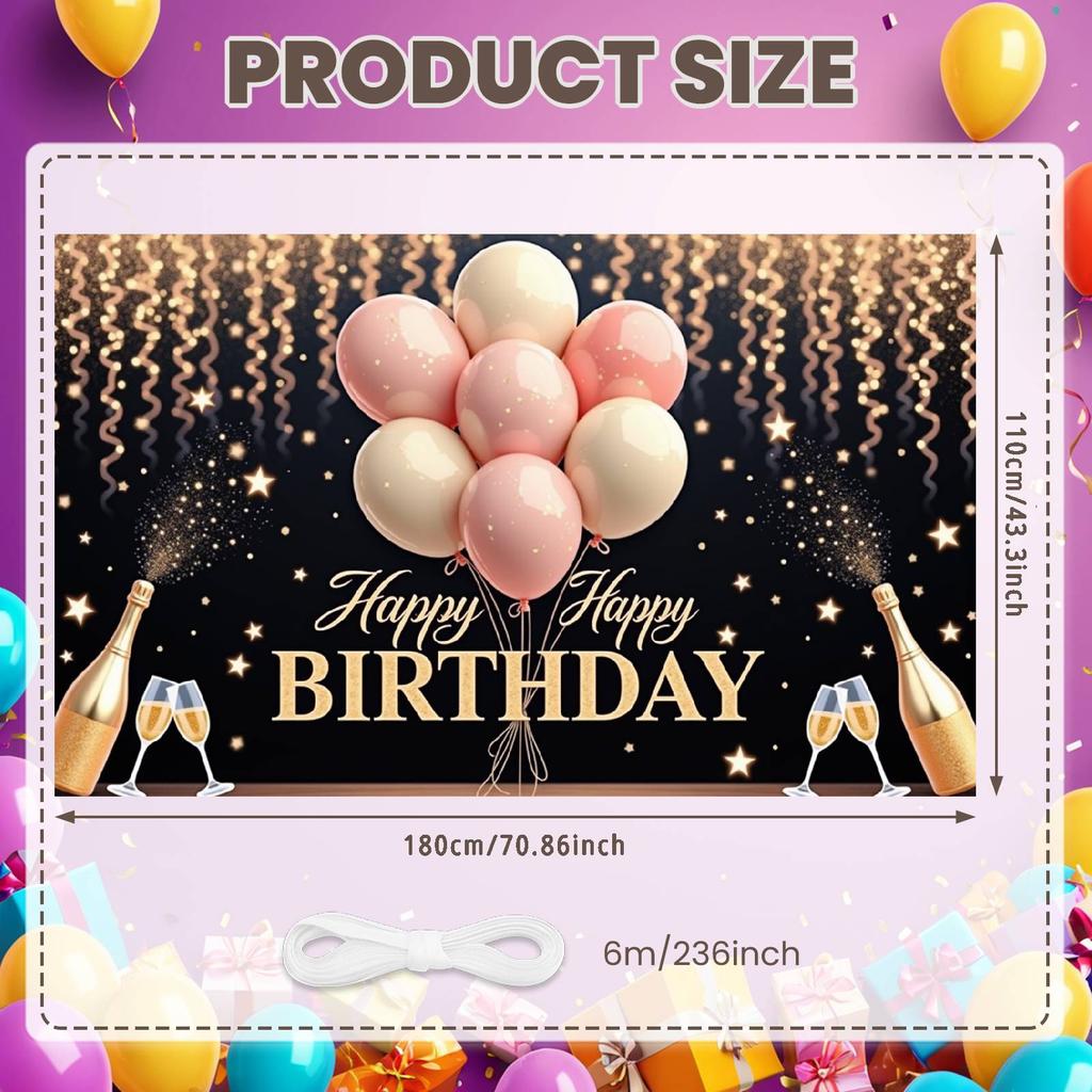 Sparkle Background Champagne Glasses Birthday Display Cheers Display Pink Balloons Party Backdrop For Women's Gathering Festive